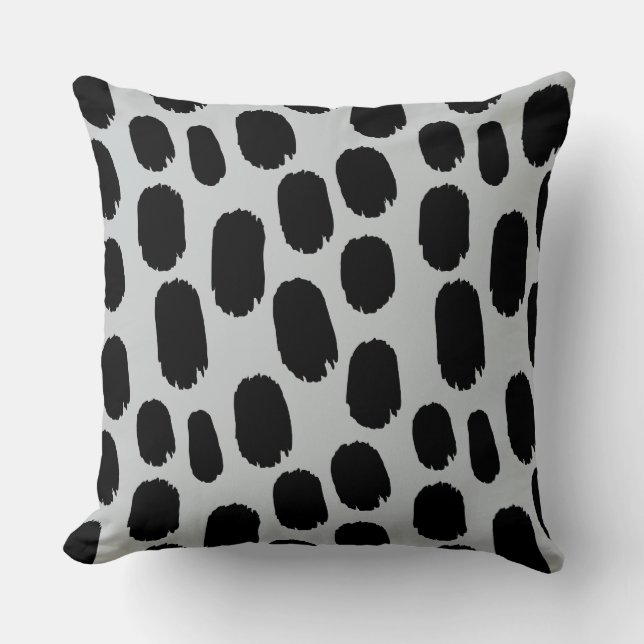 Bold Painted Spots - Black on Gray c6cbcc Throw Pillow (Front)