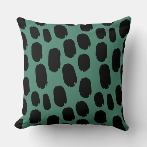 Bold Painted Spots _ Black on Green 46866f Throw Pillow