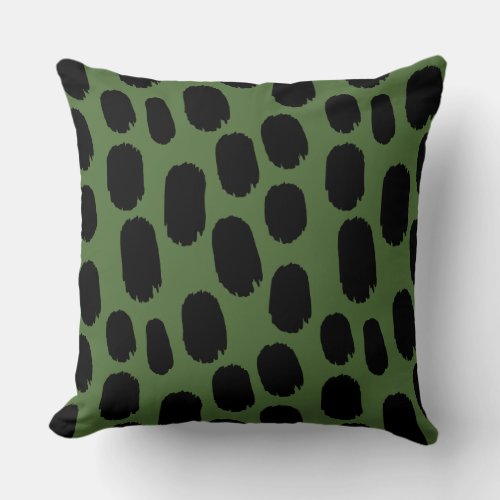 Bold Painted Spots _ Black on Green 4e6e38 Throw Pillow