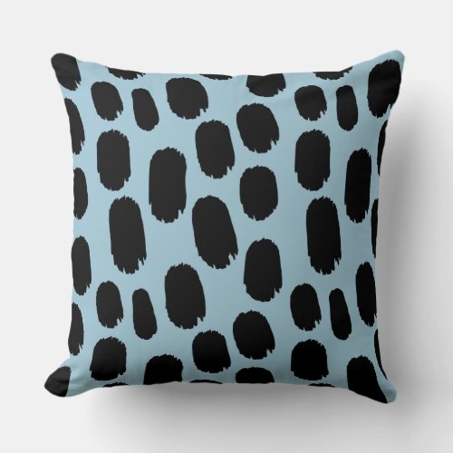 Bold Painted Spots _ Black on Light Blue 9dc6d8 Throw Pillow