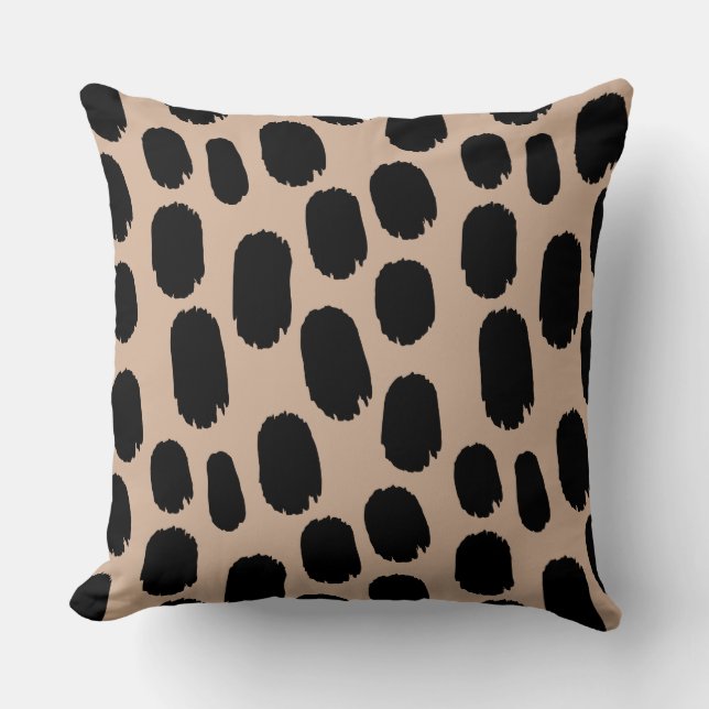 Bold Painted Spots - Black on Light Brown d2b29a Throw Pillow (Front)