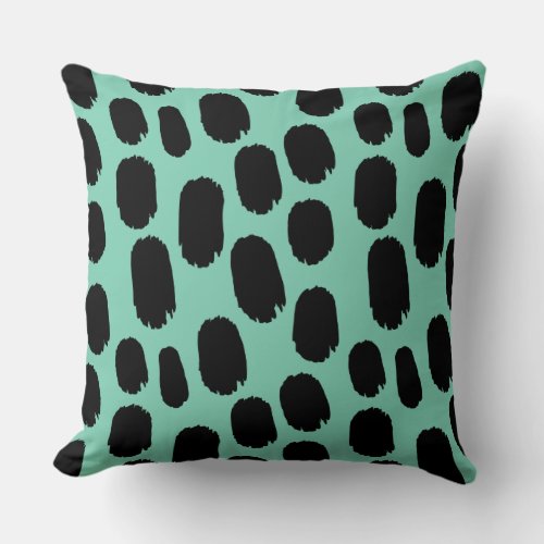 Bold Painted Spots _ Black on Light Green 7dcfb6 Throw Pillow