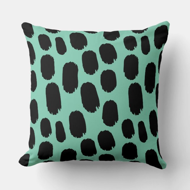 Bold Painted Spots - Black on Light Green 7dcfb6 Throw Pillow (Front)
