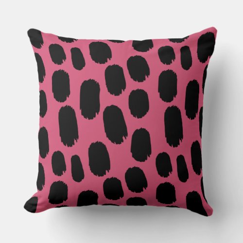 Bold Painted Spots _ Black on Pink d65076 Throw Pillow