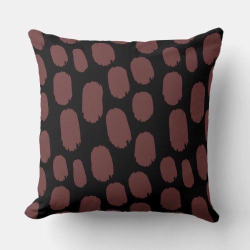 Bold Painted Spots _ Brown on Black Throw Pillow