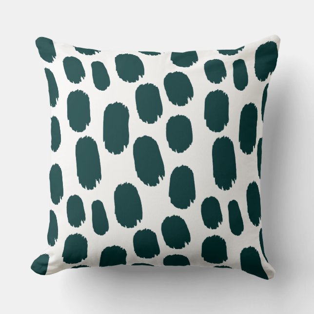 Bold Painted Spots - Dark Green on White Throw Pillow (Front)