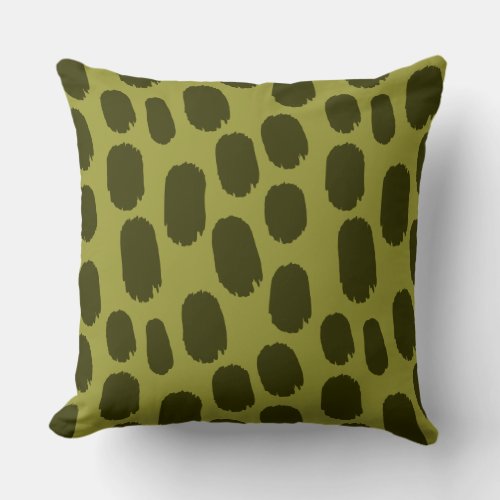 Bold Painted Spots _ Dark Olive on Olive Throw Pillow