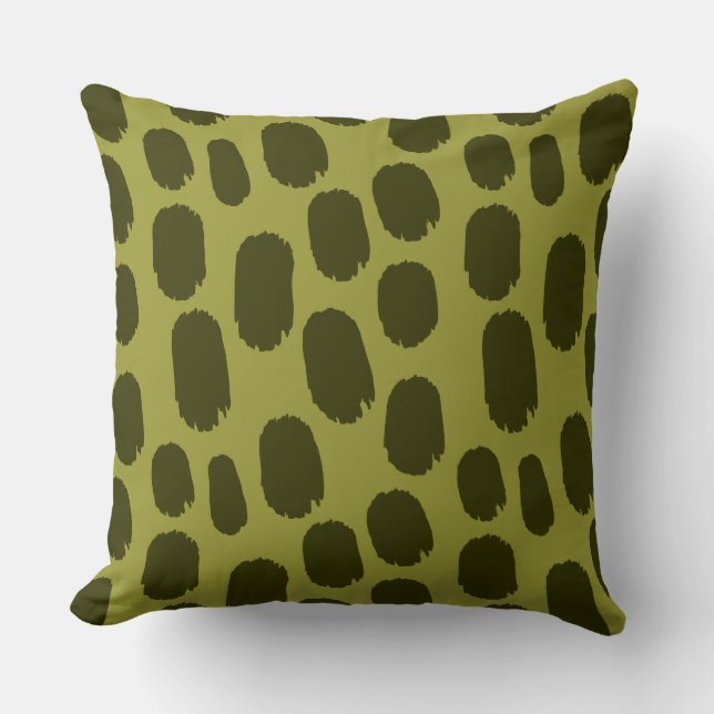 Bold Painted Spots - Dark Olive on Olive Throw Pillow (Front)