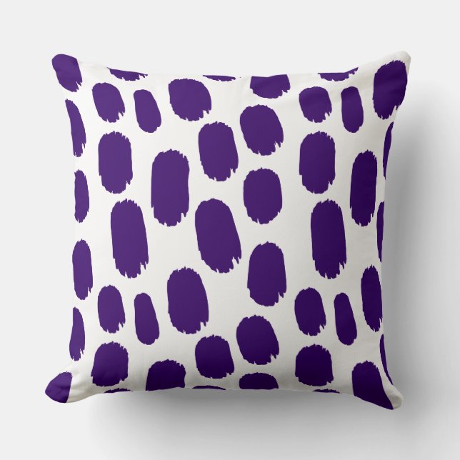 Bold Painted Spots - Deep Purple on White Throw Pillow (Front)