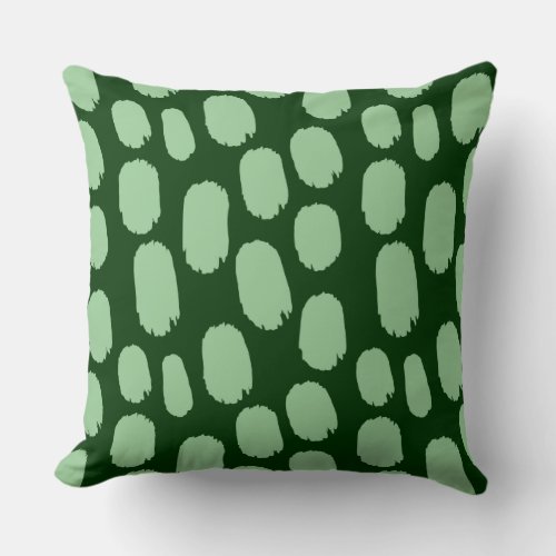 Bold Painted Spots _ Faded Green on Dark Green Throw Pillow