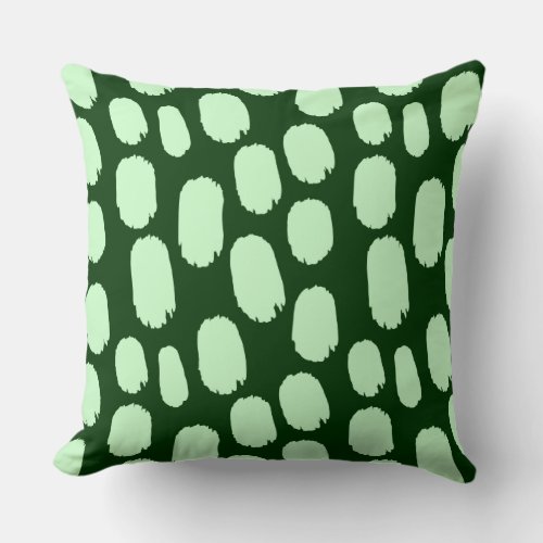 Bold Painted Spots _ Ghost Green on Dark Green Throw Pillow