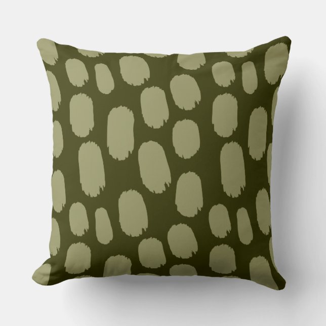 Bold Painted Spots - Khaki on Dark Olive Throw Pillow (Front)