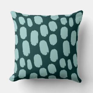 Bold Painted Spots - Lt Blue Green on Dk Green Throw Pillow