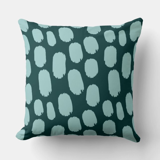 Bold Painted Spots - Lt Blue Green on Dk Green Throw Pillow (Front)