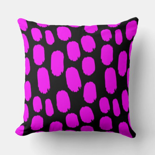 Bold Painted Spots _ Magenta on Black Throw Pillow