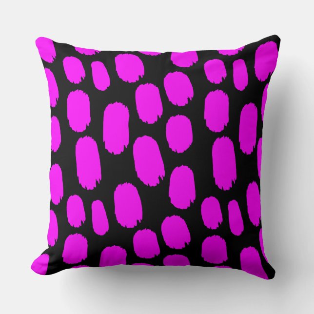 Bold Painted Spots - Magenta on Black Throw Pillow (Front)