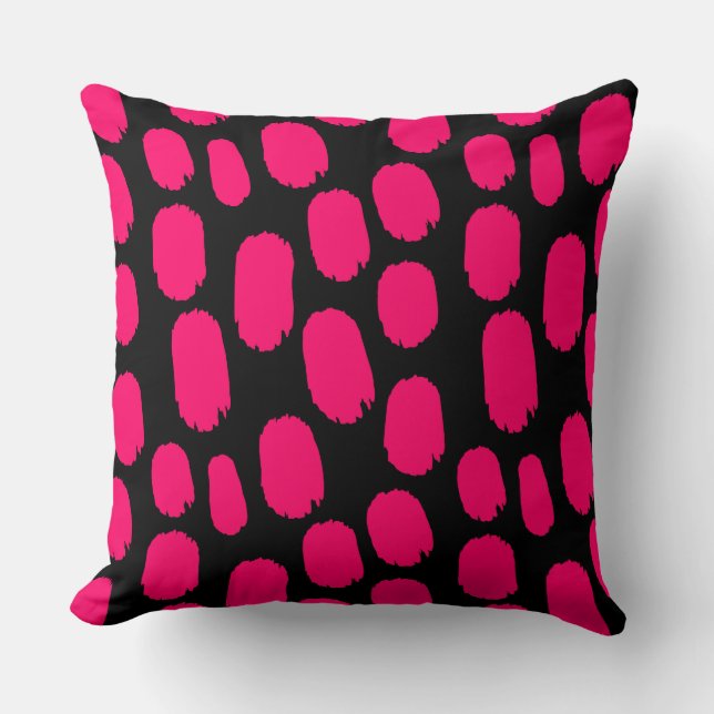 Bold Painted Spots - Neon Red on Black Throw Pillow (Front)