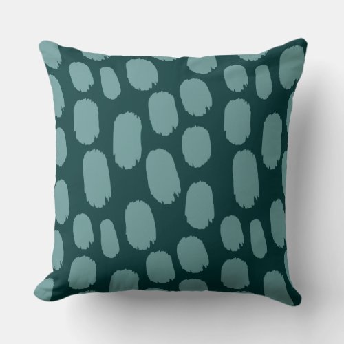 Bold Painted Spots _ Ocean Green on Dk Green Throw Pillow