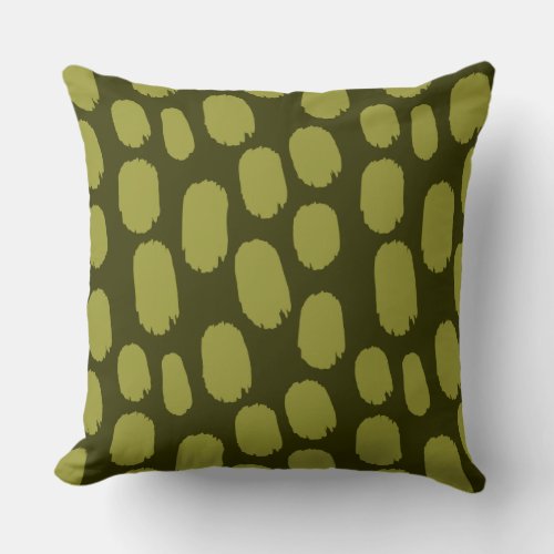 Bold Painted Spots _ Olive on Dark Olive Throw Pillow