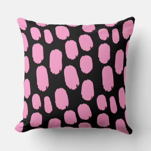 Bold Painted Spots _ Pink on Black Throw Pillow