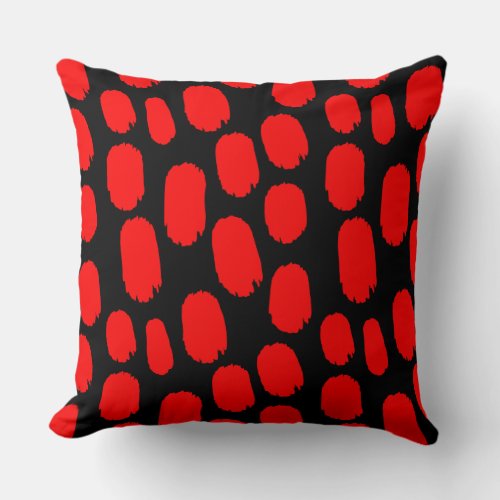 Bold Painted Spots _ Red on Black Throw Pillow