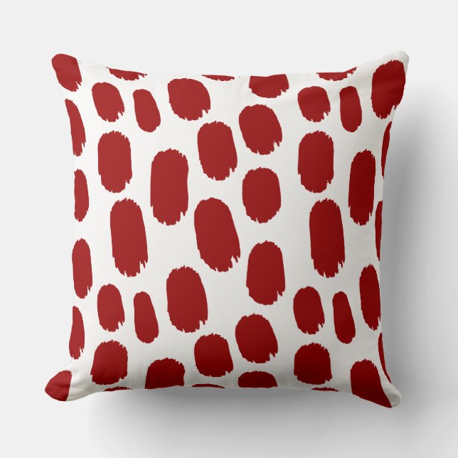 Bold Painted Spots - Ruby Red on White Throw Pillow (Front)