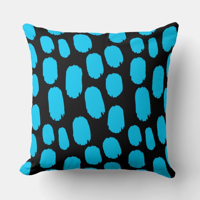 Bold Painted Spots - Sky Blue on Black Throw Pillow (Front)