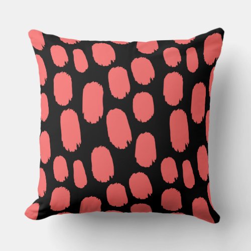 Bold Painted Spots _ Tropical Pink on Black Throw Pillow