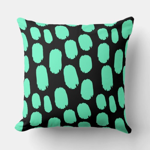 Bold Painted Spots _ Turquoise on Black Throw Pillow