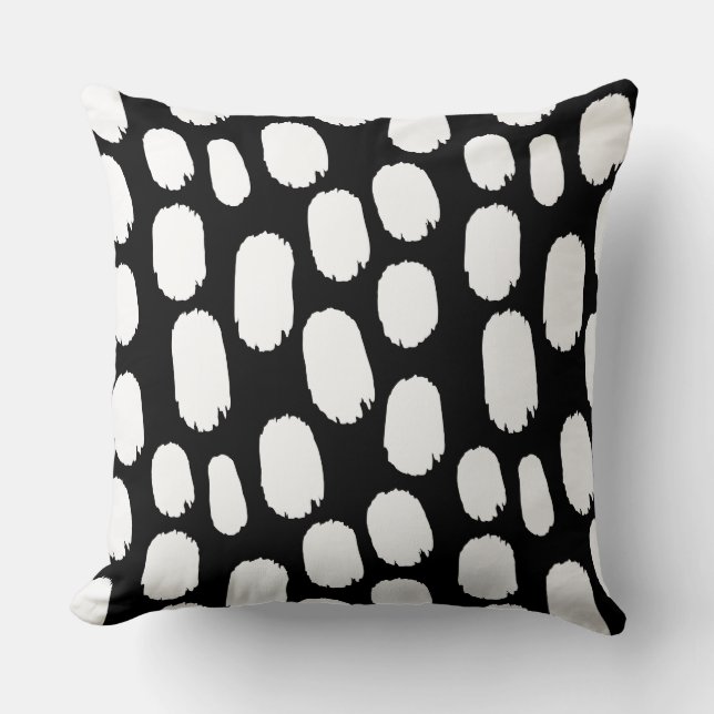 Bold Painted Spots - White on Black Throw Pillow (Front)