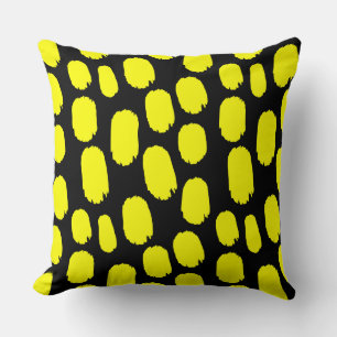 Bold Painted Spots - Yellow on Black Throw Pillow