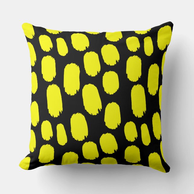 Bold Painted Spots - Yellow on Black Throw Pillow (Front)