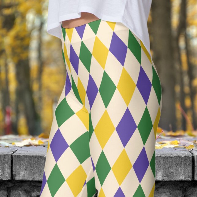 Bold Papaya Harlequin Check Pattern Leggings (Harlequin Style on Papaya)