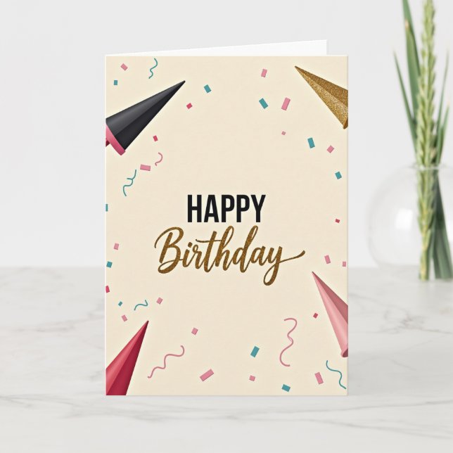 Bold Party Hat Birthday Card (Front)