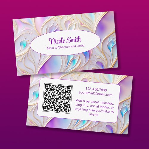 Bold Pastel and Gold Floral QR Code Calling Card