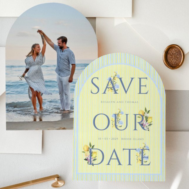 Bold Pastel Lemons Photo  Wedding Save The Date (Creator Uploaded)