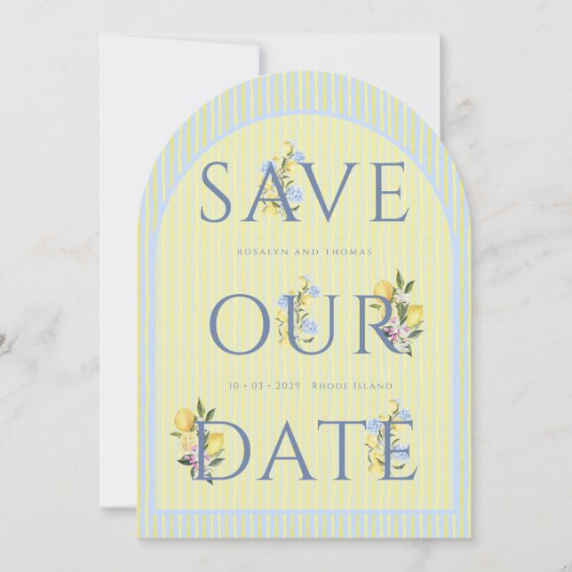 Bold Pastel Lemons  Wedding Save The Date (Front)