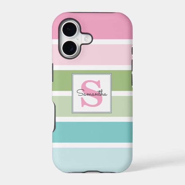 Bold Pastel Stripes Monogrammed Iphone Case (Back)