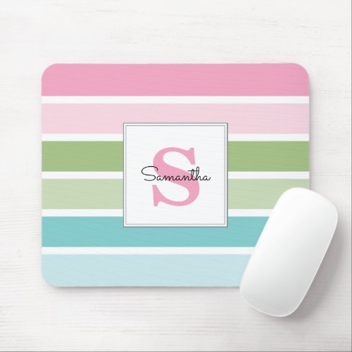 Bold Pastel Stripes Monogrammed Mouse Pad