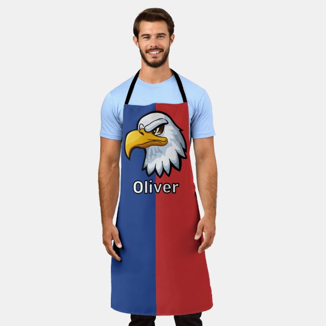 Bold Patriotic Cartoon Eagle Personalized Apron (Worn)