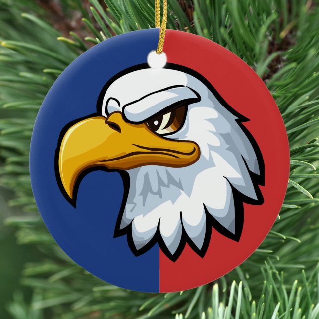 Bold Patriotic Cartoon Eagle Personalized Ceramic Ornament (Creator Uploaded)