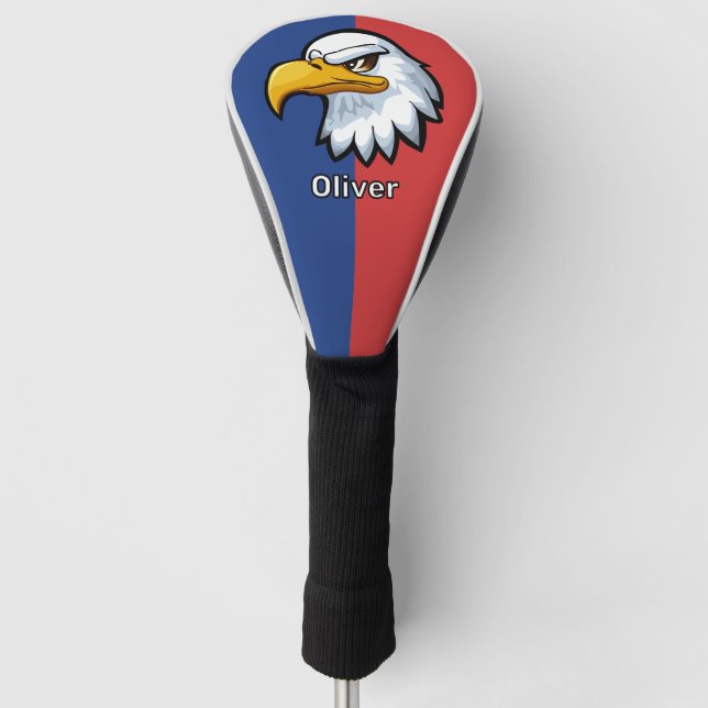 Bold Patriotic Cartoon Eagle Personalized Golf Head Cover (Front)