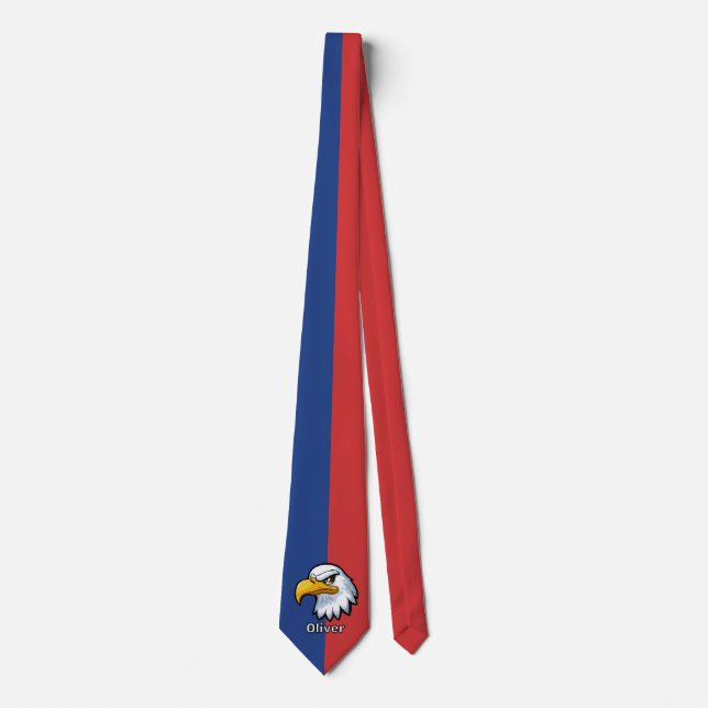 Bold Patriotic Cartoon Eagle Personalized Neck Tie (Front)