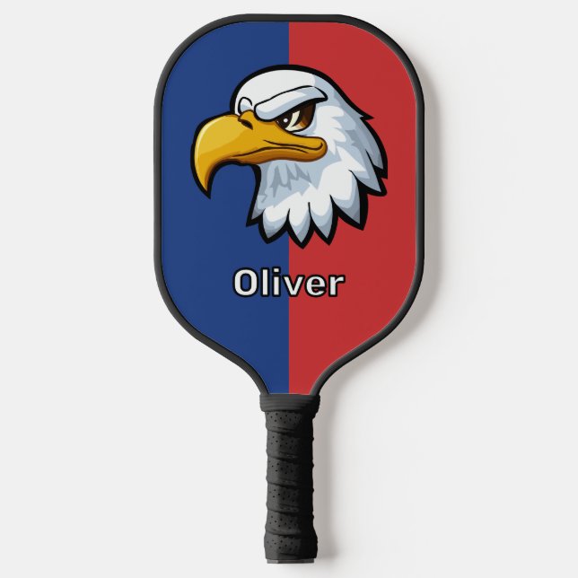 Bold Patriotic Cartoon Eagle Personalized Pickleball Paddle (Front)