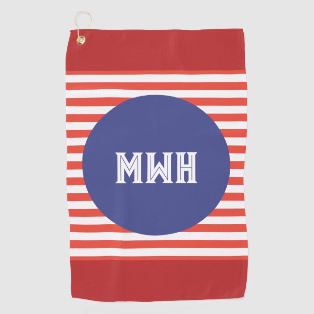 Bold Patriotic Colors Custom Monogram Golf Towel (Front)