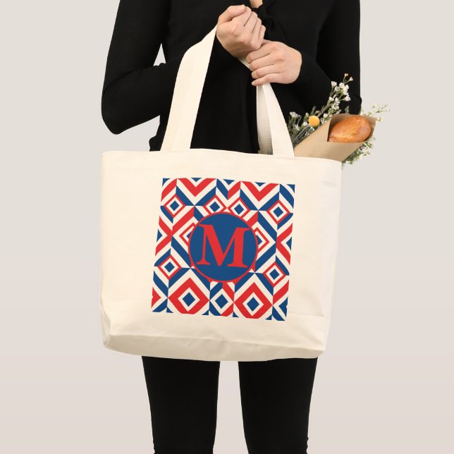 Bold Patriotic Colors Custom Monogram Tote Bag (Front (Product))