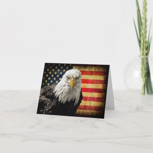 Bold Patriotic Eagle and USA Flag Folded Note Card