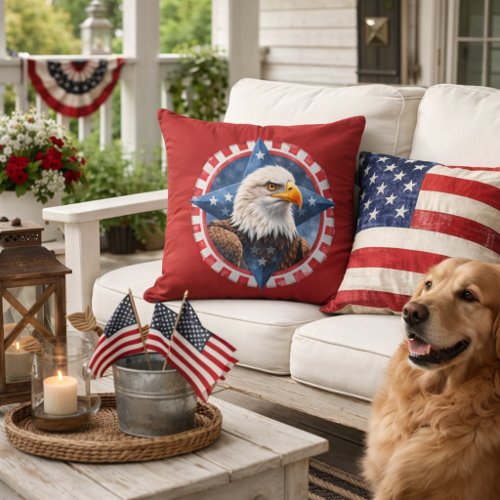 Bold Patriotic Eagle Emblem Outdoor Pillow