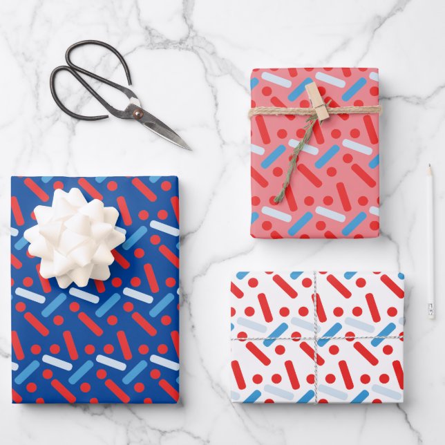 Bold Patriotic Stars Sprinkles Wrapping Paper Sheets (Front)
