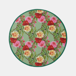 Bold Pattern Red Yellow Pink Roses and Foliage Rug